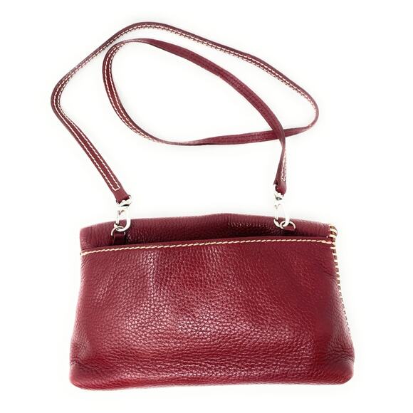 BRIGHTON Fold Over top RED Leather white stitching Clutch Or SHOULDER BAG Purse - Picture 2 of 5